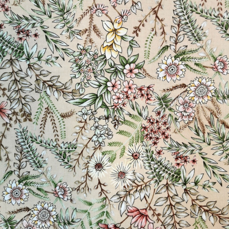 Floral Cotton Poplin- Wild Flowers on Beige